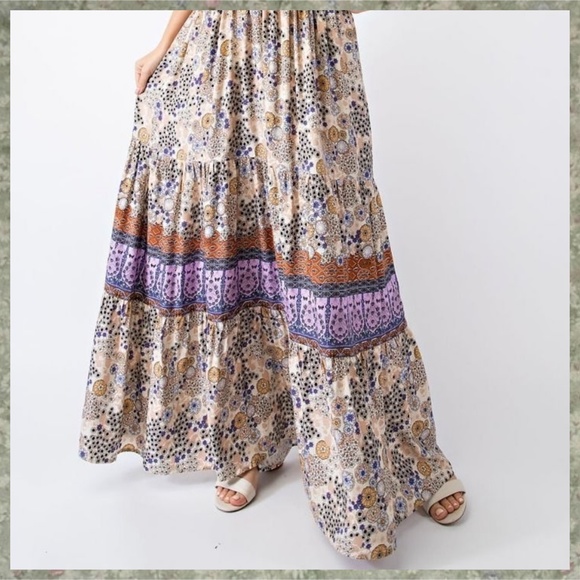 EASEL "Summer Dreams" Sexy Tiered Flowy Maxi Dress Smocked Waist Self-Tie Straps - Picture 11 of 15